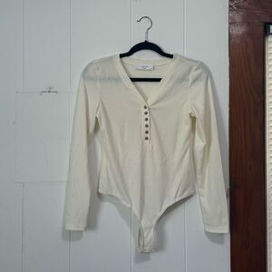 Wren White Cream Ribbed‎ Henley Bodysuit Medium